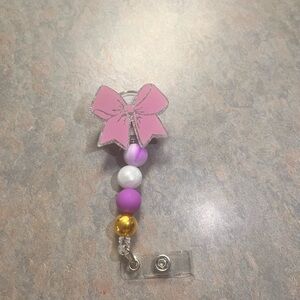 Pink Bow Beaded Badge Reel